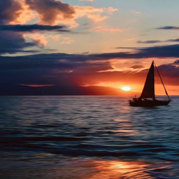 Sailboat on Sea During Sunset Oil Painting 4K Wallpaper