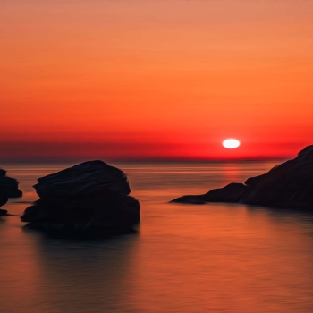 Rocks in Sea Sunset Oil Painting 4K Wallpaper