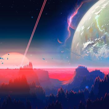 Outer space fantasy horizon planet art wallpaper background