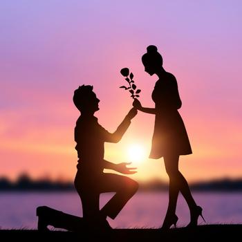Romantic lover confession sunset silhouette ph..