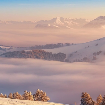 Swiss mountains clouds sea sunset 4k Landscape..