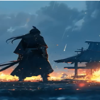 samurai in the flames.Live wallpaper