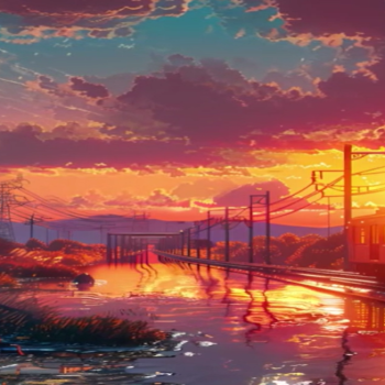 Orange Train at Sunset Live Wallpaper