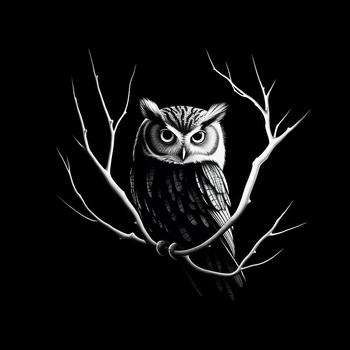 Drawing of an owl sitting on a branch
