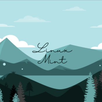 Linux Mint - Digital art landscape of trees and mountains
