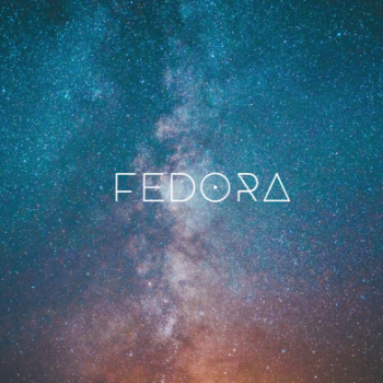 Fedora on a background of a starry universe
