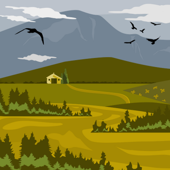 KDE - Digital art of landscape with birds and mountains