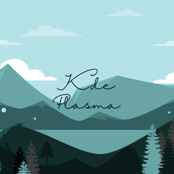 KDE Plasma - Digital art landscape of trees and mountains