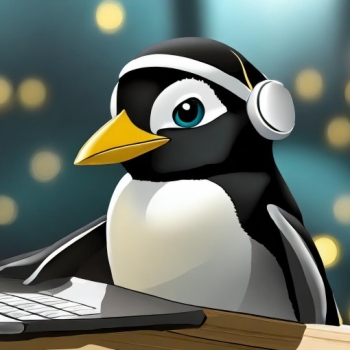 Tux working with headphones