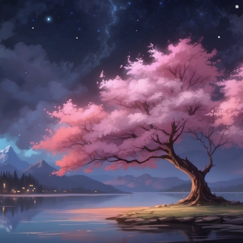 Sakura trees by night in Japan