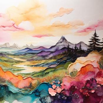 Landscape in alcohol ink style