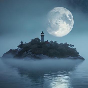 Moon rising and island by night