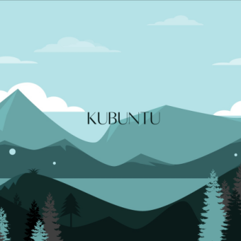Kubuntu - Digital art landscape of trees and mountains