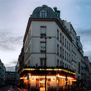France Paris Commercial Street Buildings Dusk ..