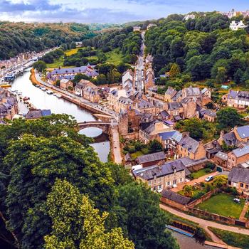Buildings Night time Quaint river town Dinan F..
