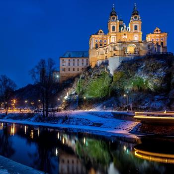 Winter Night Buildings Danube Valley Austria 5..