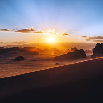 Lonely Journey Saudi Arabia Desert Sunset 5K
