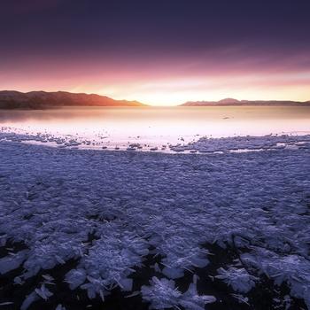 Winter icebergs ocean ice sunset landscape
