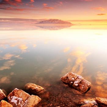America Utah Great Salt Lake Rock Sunset