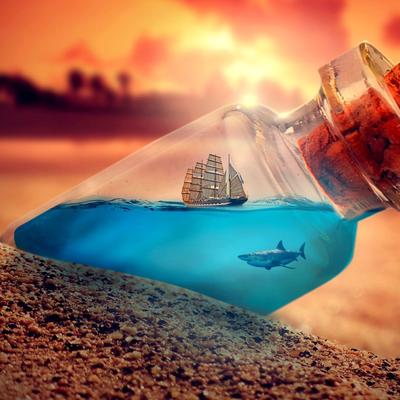 Ship & Shark Inside Jar Creative Wallpaper- HD/4K - KDE Store