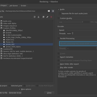 Render Profiles Kdenlive PRORES 422 render profile - KDE Store