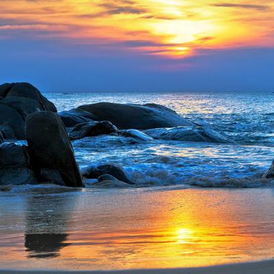 Gray Rock Formation on Sea During Sunset Full HD - KDE Store