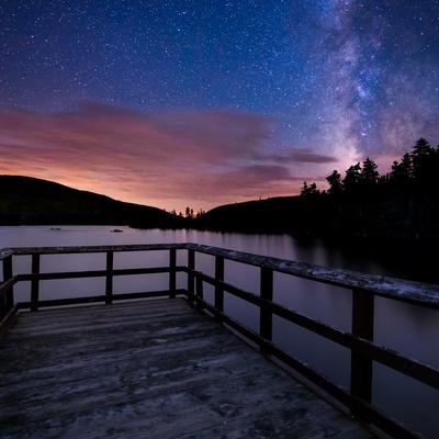 landscape night bridge lake starry sky - KDE Store