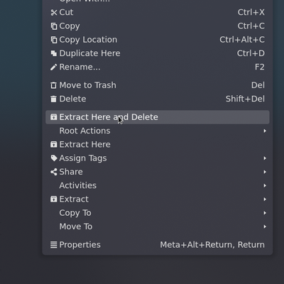 Extract Here and Delete - KDE Store