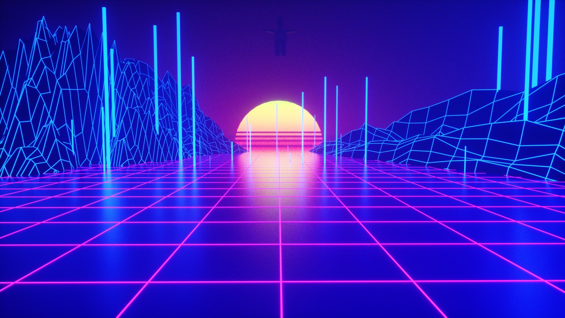 Retrowave Tron Grid HD Wallpaper - KDE Store