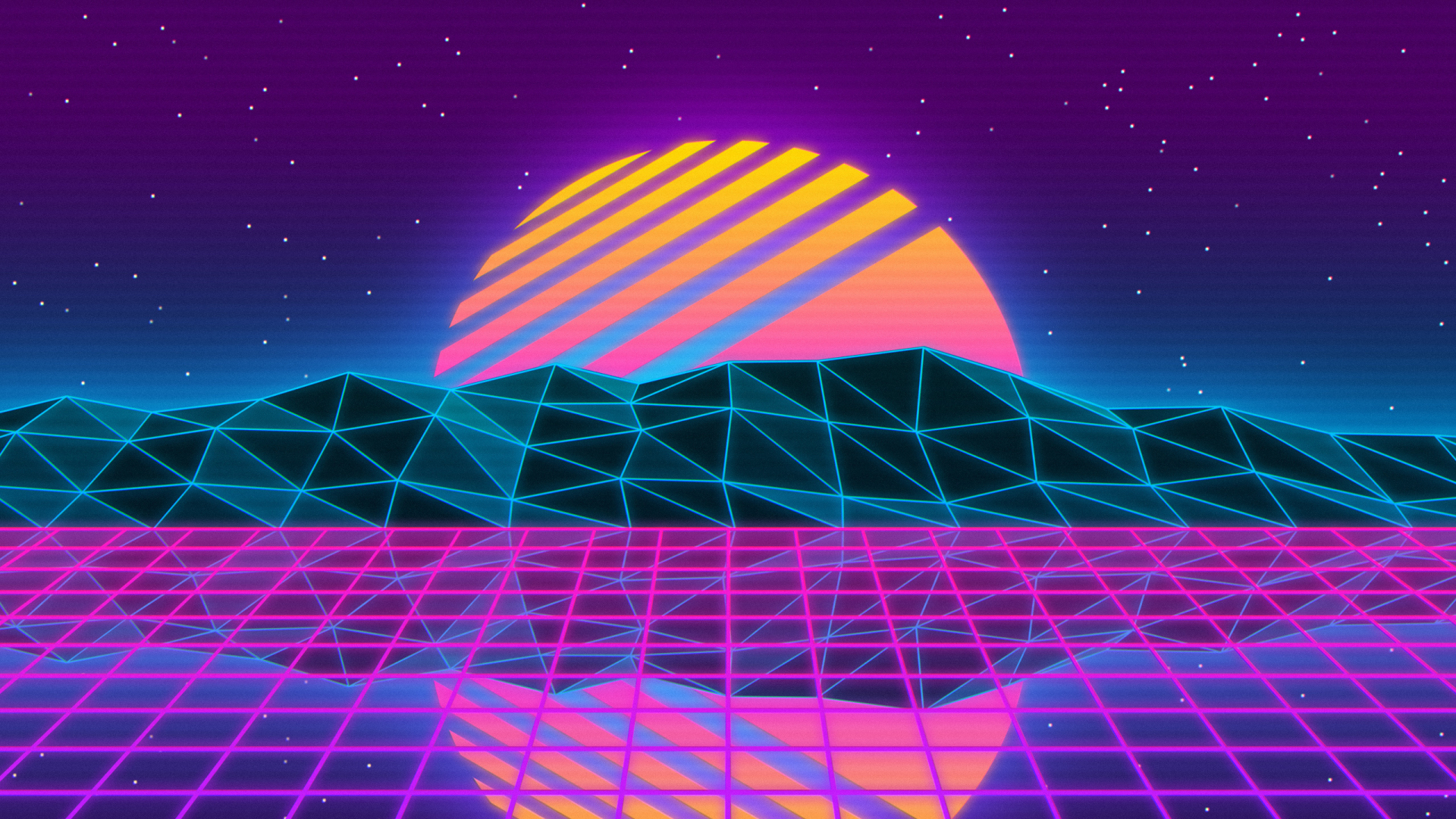 Vaporwave Retro Sun Mountains Landscape Art Wallpaper Kde Store