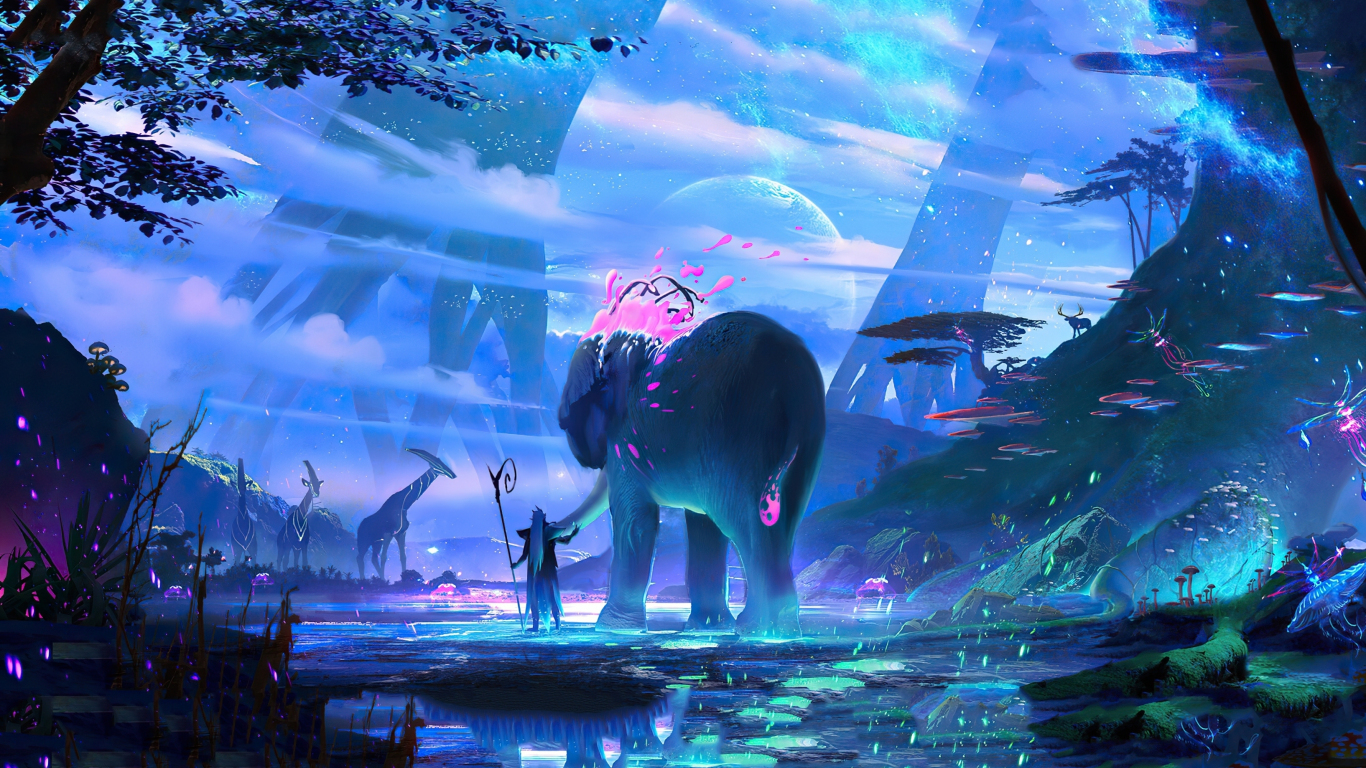 Fantasy another world elephant and master wallpaper