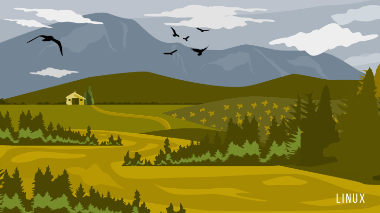 Linux - Digital art of landscape with birds and mountains - KDE Store