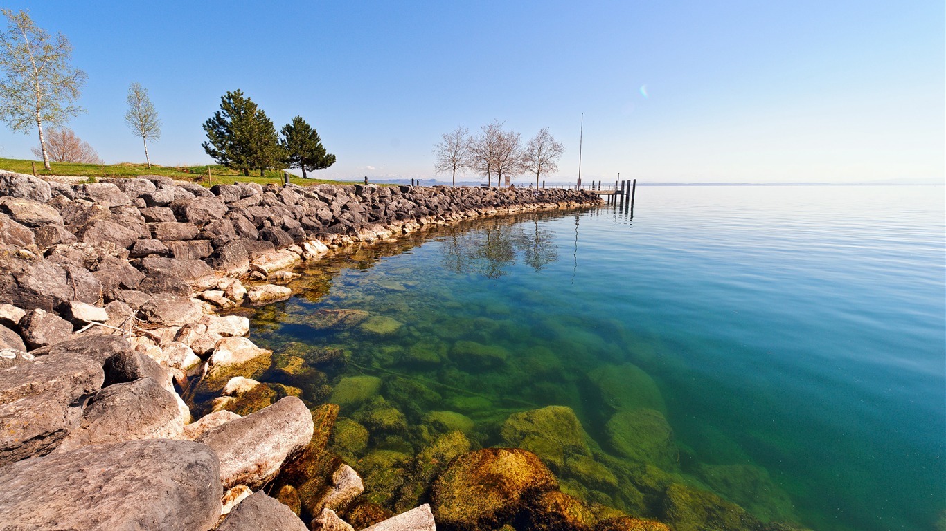 Beauty blue sky rocky lake shore landscape - KDE Store
